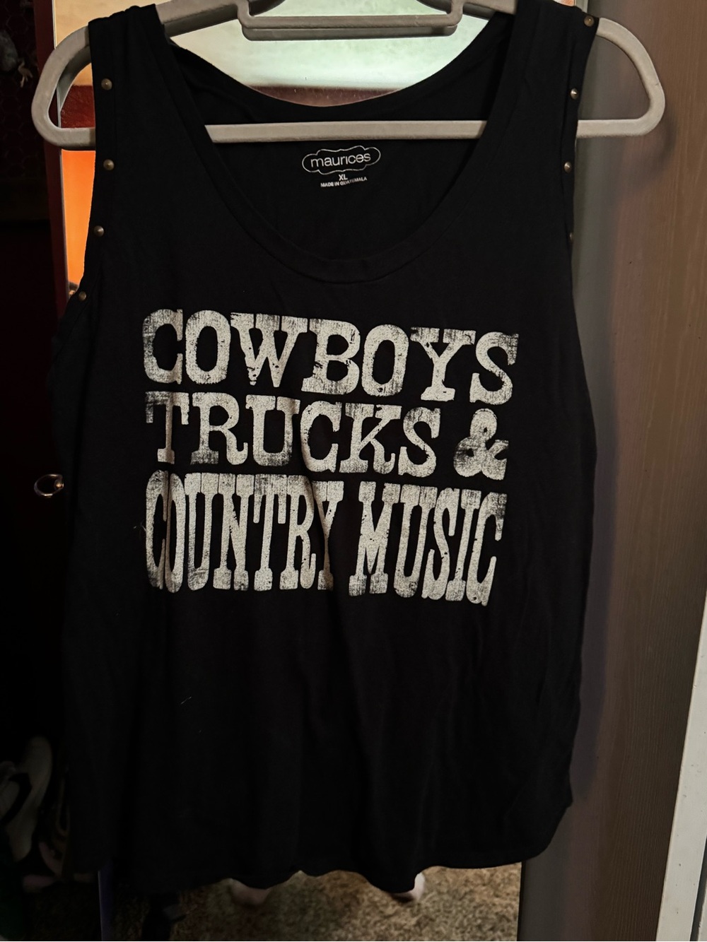 Maurices Black Tank Top with White 'Cowboys Trucks & Country Music' Graphic